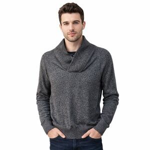 Banana Republic Sweater Mens Small Gray Shawl Collar Knit Cotton Wool Pullover